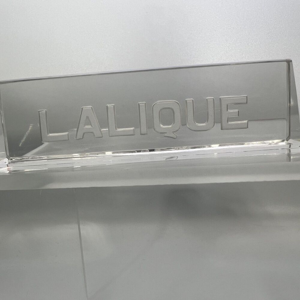 LALIQUE Dealer Store Cabinet Display Sign Clear Glass Vintage  4" Presentation